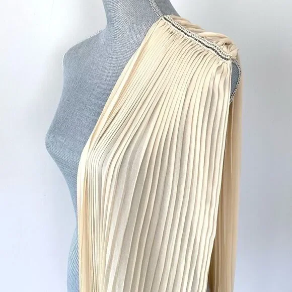 Vintage Cream Delicate Pleated Silk Scarf 79” Beaded Victorian Romantic Firly